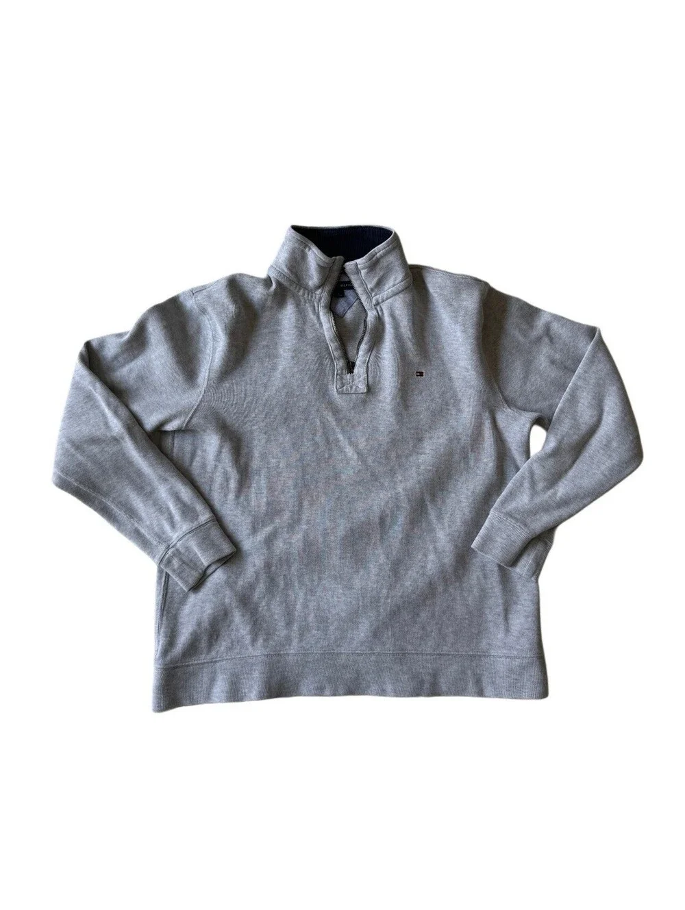 Tommy Hilfiger Men’s M Quarter Zip Pullover Sweater Gray Casual Cotton Blend